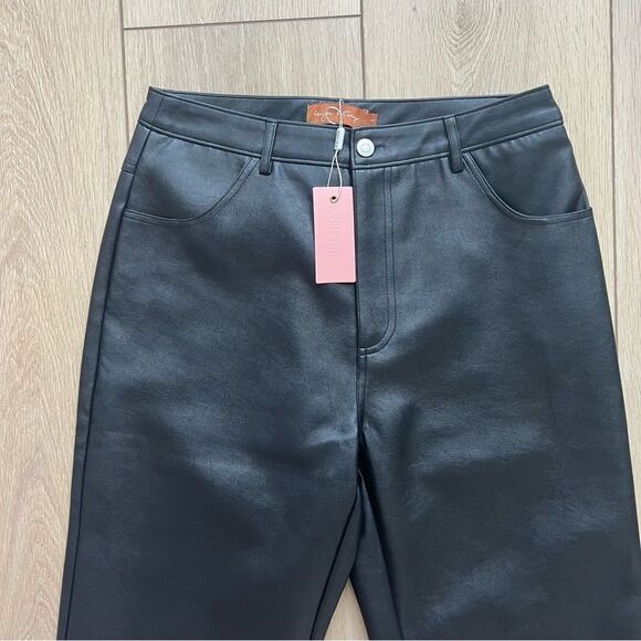 Beige Botany NWT Fall 23 Faux Leather Pants Size Large Miss Lola Boutique - Picture 5 of 14